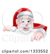 Poster, Art Print Of Cartoon Christmas Santa Claus Pointing Down Over A Sign