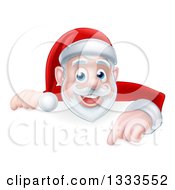 Clipart Of A Cartoon Christmas Santa Claus Pointing Down Over A Sign Royalty Free Vector Illustration