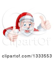 Clipart Of A Cartoon Christmas Santa Claus Giving Two Thumbs Up Over A Sign Royalty Free Vector Illustration