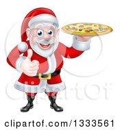 Poster, Art Print Of Cartoon Christmas Santa Claus Giving A Thumb Up And Holding A Pizza