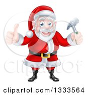 Poster, Art Print Of Happy Christmas Santa Claus Carpenter Holding A Hammer And Giving A Thumb Up 3