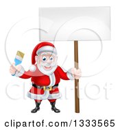 Poster, Art Print Of Christmas Santa Claus Holding A Blue Paintbrush And Sign