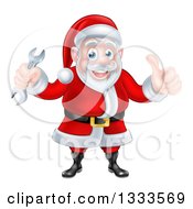 Poster, Art Print Of Happy Christmas Santa Claus Giving A Thumb Up And Holding A Wrench 2