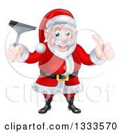Poster, Art Print Of Christmas Santa Claus Giving A Thumb Up And Holding A Window Cleaning Squeegee 3