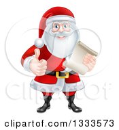Poster, Art Print Of Cartoon Christmas Santa Claus Giving A Thumb Up And Holding A Scroll List
