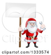 Poster, Art Print Of Happy Christmas Santa Holding A Spanner Wrench And Blank Sign 2