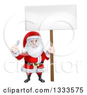 Poster, Art Print Of Happy Christmas Santa Holding An Adjustable Wrench And Blank Sign 2