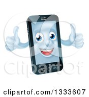 Poster, Art Print Of Cartoon 3d Happy Cell Phone Character Holding Two Thumbs Up