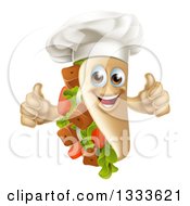 Poster, Art Print Of Cartoon Chef Souvlaki Kebab Sandwich Mascot Giving Two Thumbs Up