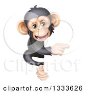 Poster, Art Print Of Cartoon Black And Tan Happy Baby Chimpanzee Monkey Pointing Around A Sign