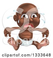 Poster, Art Print Of Crying Black Baby Boy Sitting In A Diaper
