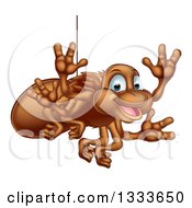 Poster, Art Print Of Cartoon Happy Brown Spider Waving