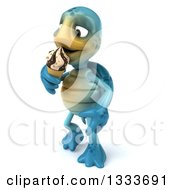 Clipart Of A 3d Happy Blue Tortoise Turtle Walking Slightly Left And Eating A Waffle Ice Cream Cone Royalty Free Illustration by Julos
