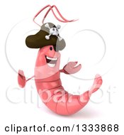 Clipart Of A 3d Pink Shrimp Pirate Welcoming 2 Royalty Free Illustration