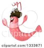 Clipart Of A 3d Pink Shrimp Pirate Facing Left And Jumping Royalty Free Illustration by Julos