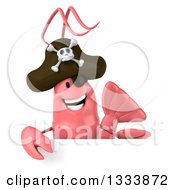 Clipart Of A 3d Pink Shrimp Pirate Over A Sign Royalty Free Illustration