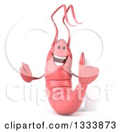 Clipart Of A 3d Pink Shrimp By A Sign Royalty Free Illustration
