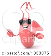 Clipart Of A 3d Pink Shrimp Wearing Sunglasses And Welcoming Royalty Free Illustration