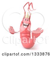 Clipart Of A 3d Pink King Shrimp Welcoming Royalty Free Illustration by Julos