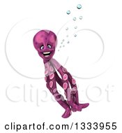 Clipart Of A 3d Happy Purple Octopus Swimming Royalty Free Illustration by Julos