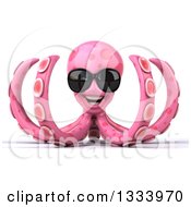 Clipart Of A 3d Pink Octopus Wearing Sunglasses Royalty Free Illustration by Julos