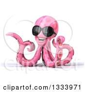 Clipart Of A 3d Pink Octopus Wearing Sunglasses And Gesturing To The Left Royalty Free Illustration by Julos