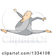 Clipart Of A Cartoon Chubby White Man Leaping And Doing The Splits Royalty Free Vector Illustration