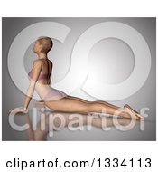 Poster, Art Print Of 3d Fit Caucasian Woman Stretching In A Cobra Yoga Pose On Gray