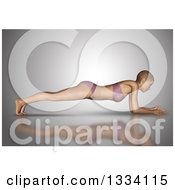 Poster, Art Print Of 3d Fit Caucasian Woman Stretching In A Yoga Plank Pose On Gray