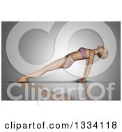 Poster, Art Print Of 3d Fit Caucasian Woman Stretching In A Yoga Pose Her Arms Underneath Her On Gray