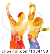 Poster, Art Print Of Colorful Paint Splatter Silhouetted Woman And Man Dancing On White
