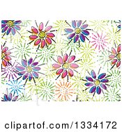 Poster, Art Print Of Seamless Background Pattern Of Colorful Doodled Flowers