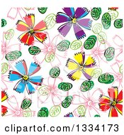 Poster, Art Print Of Seamless Background Pattern Of Doodled Flowers And Leaves 2