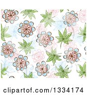 Poster, Art Print Of Seamless Background Pattern Of Doodled Flowers And Leaves 3