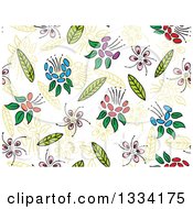 Poster, Art Print Of Seamless Background Pattern Of Doodled Flowers And Leaves 4