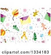 Poster, Art Print Of Seamless Background Pattern Of Christmas Trees Envelopes Snowflakes And Gingerbread Men
