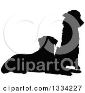 Poster, Art Print Of Two Black Silhouetted Dogs A Golden Retriever And Labrador Sitting And Resting