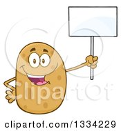 Cartoon Russet Potato Character Holding Up A Blank Sign