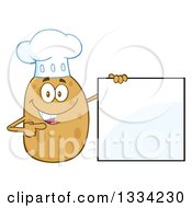Cartoon Chef Russet Potato Character Holding And Pointing To A Blank Sign