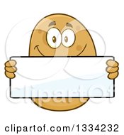 Cartoon Russet Potato Character Holding A Blank Sign