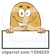 Cartoon Russet Potato Character Over A Blank Sign