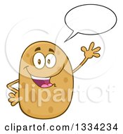 Poster, Art Print Of Cartoon Russet Potato Character Talking And Waving