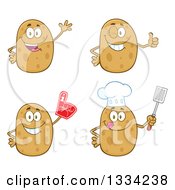 Poster, Art Print Of Cartoon Chef And Plain Russet Potato Characters Waving Giving A Thumb Up Wearing A Foam Finger And Holding A Spatula