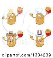 Poster, Art Print Of Cartoon King Chef Cowboy And American Russet Potato Characters Holding French Fries