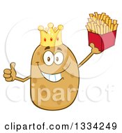 Cartoon King Russet Potato Character Giving A Thumb Up And Holding French Fries