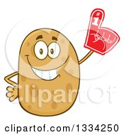 Cartoon Russet Potato Character Wearing A Foam Finger