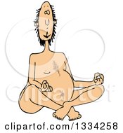 Cartoon Nude White Man Meditating
