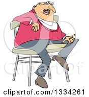 Cartoon Casual Chubby White Man Sitting On A Stool