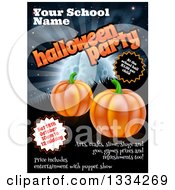 Clipart Of A Childrens School Halloween Party Poster Design With Sample Text A Full Moon Grass And Pumpkins Royalty Free Vector Illustration by AtStockIllustration