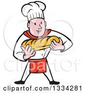 Poster, Art Print Of Cartoon Caucasian Male Chef Baker Holding A Loaf Of Bread
